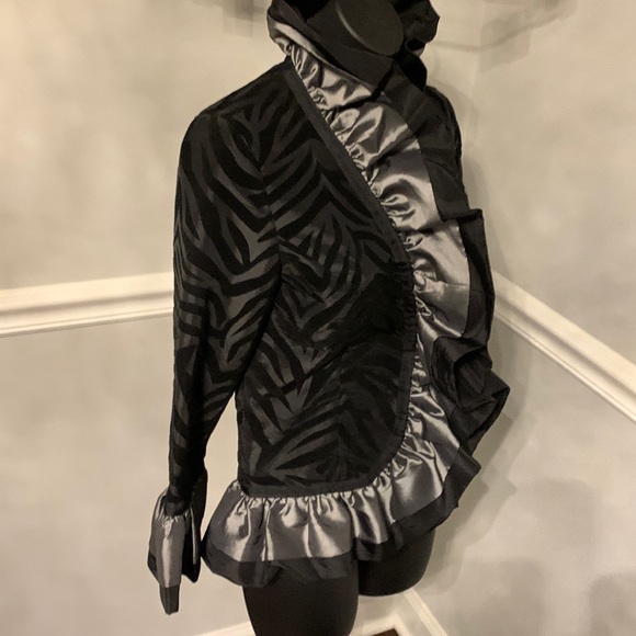 Grace Chuang Black Zebra Striped Ruffle Jacket Size XS - Picture 3 of 16